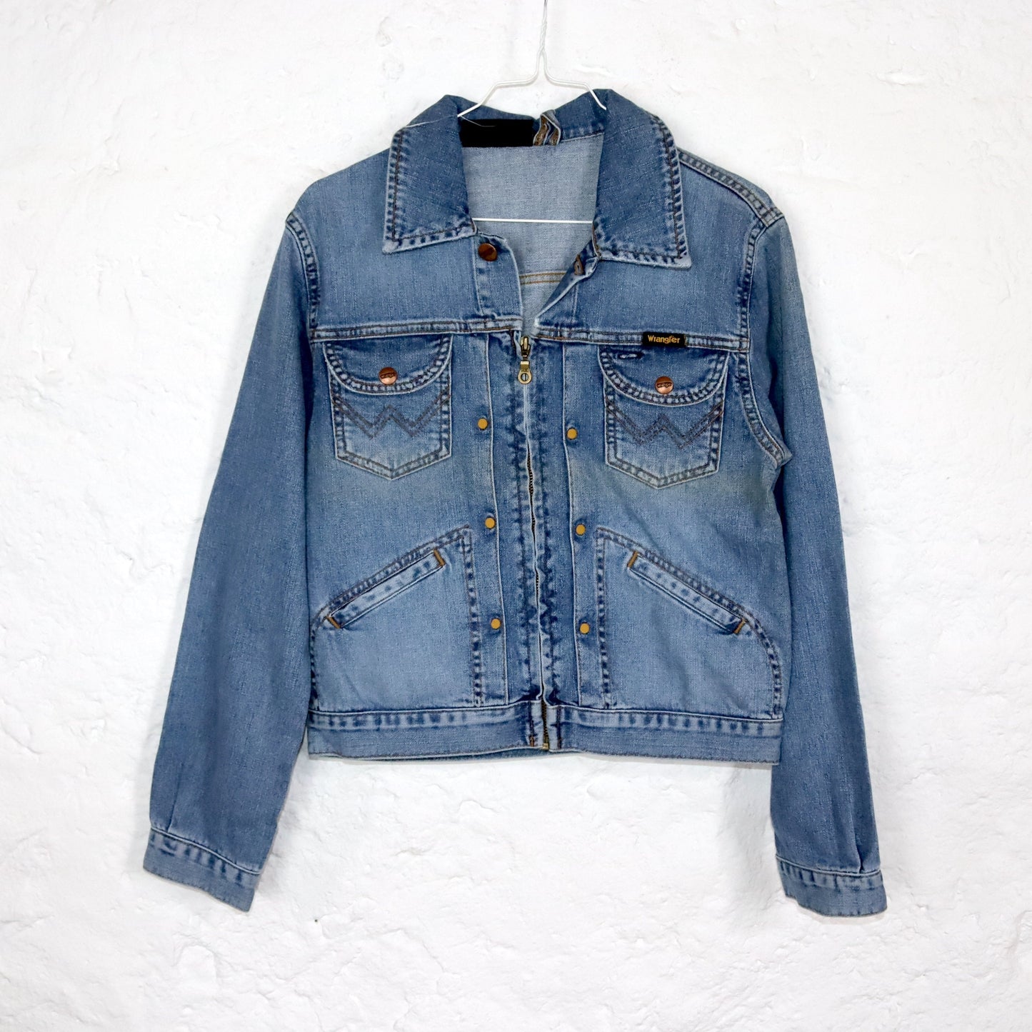 Vintage 80s 90s WRANGLER Denim Jacket Denim Zipper Deadstock M