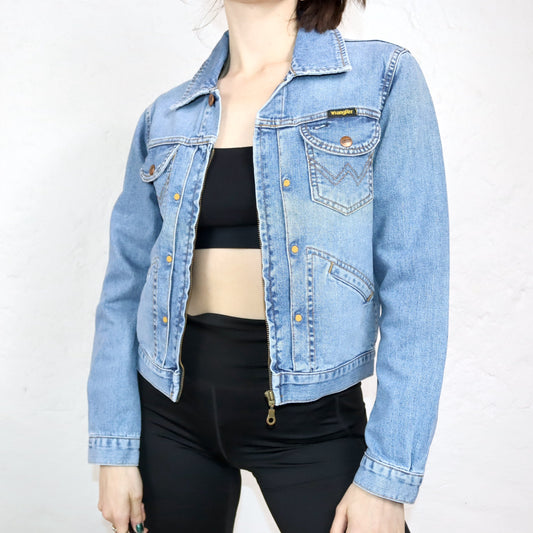 Vintage 80er 90er WRANGLER Jeansjacke Denim Reißverschluss Deadstock M