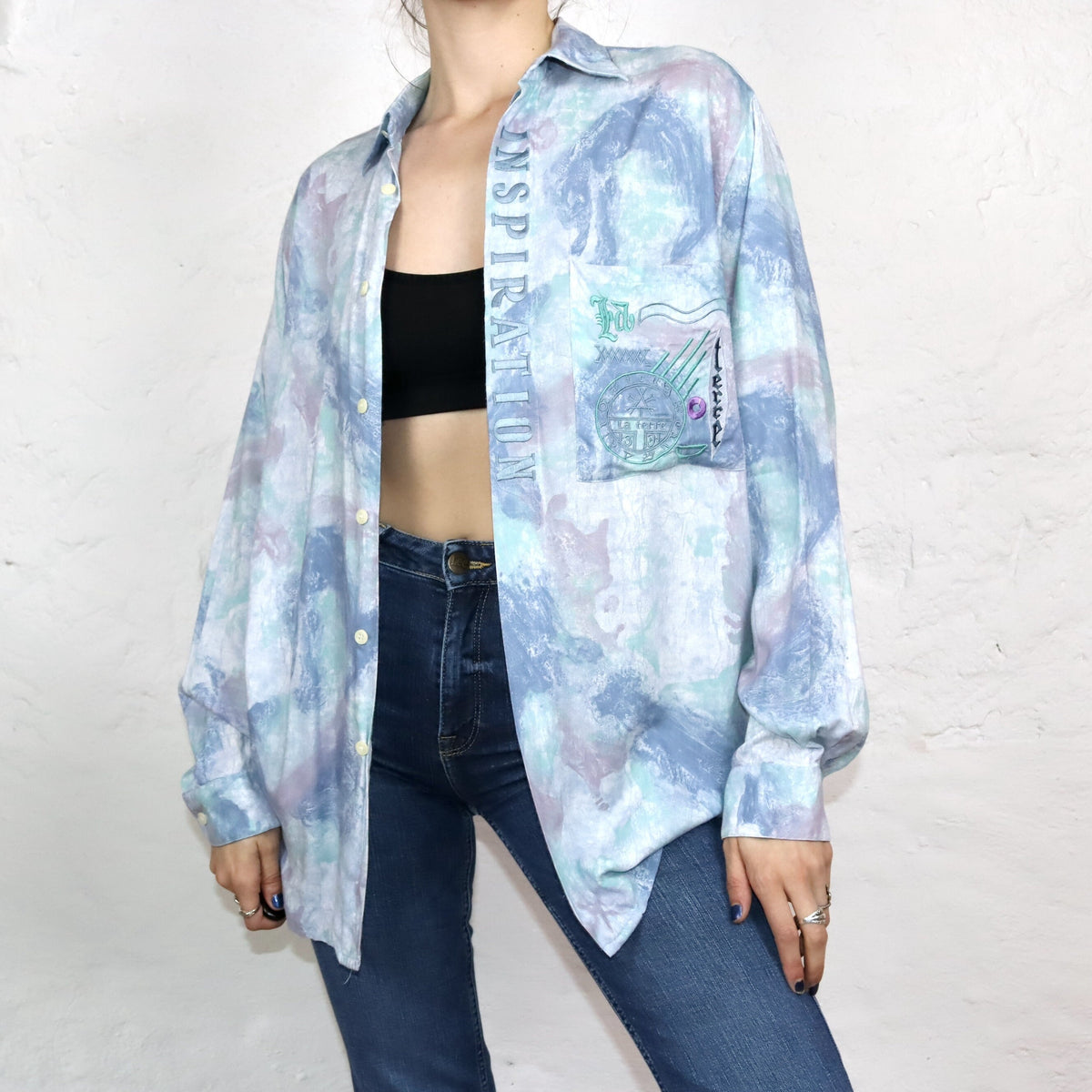 Vintage 80s 90s ALEXANDER POZZI shirt long sleeve crazy pattern embroidery M