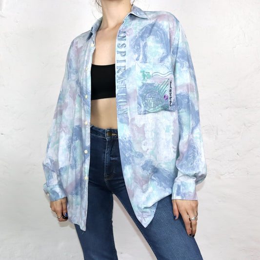 Vintage 80er 90er ALEXANDER POZZI Hemd langarm crazy pattern Stickerei M