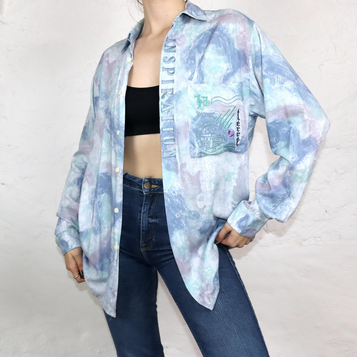 Vintage 80s 90s ALEXANDER POZZI shirt long sleeve crazy pattern embroidery M