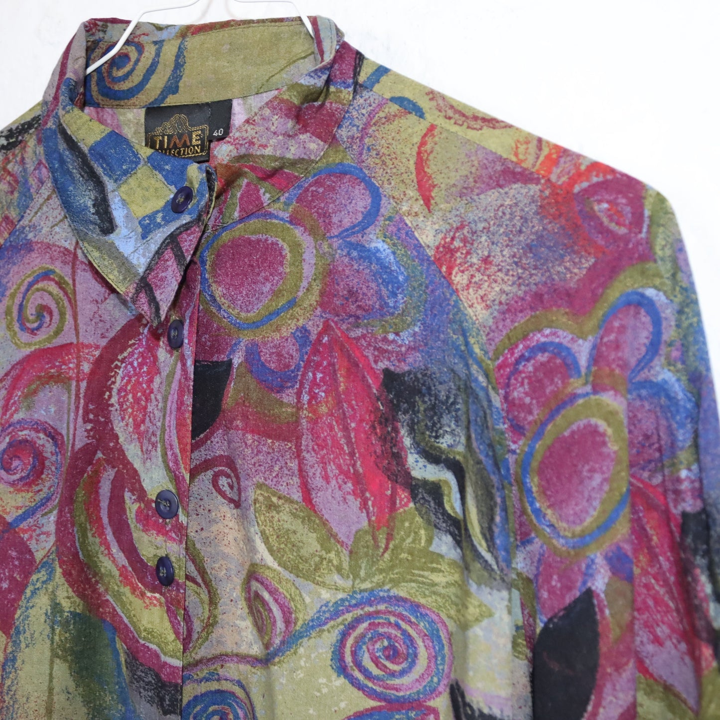 Vintage 80s 90s TIME COLLECTION blouse long sleeve crazy pattern 40