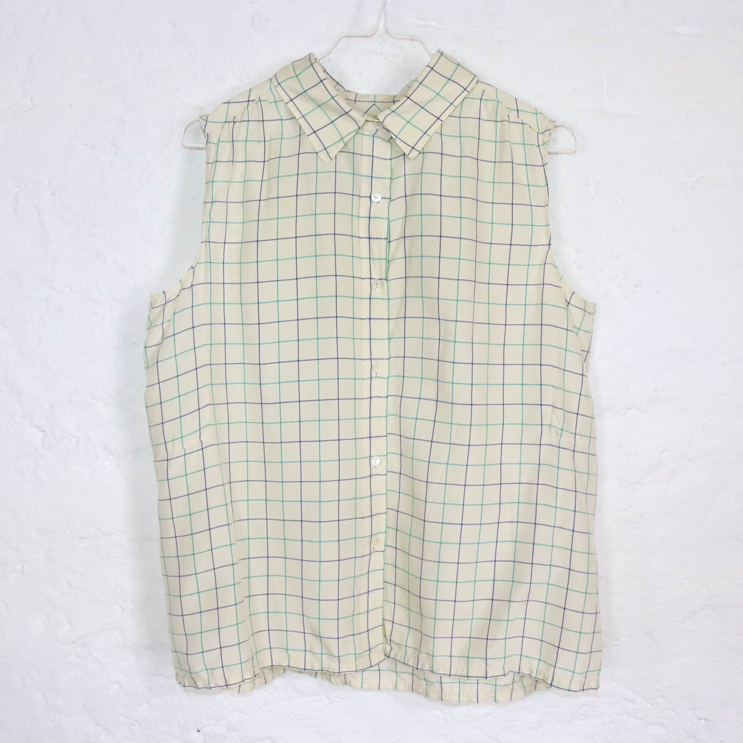 Vintage 80er 90er Bluse ärmellos kariert weiß M