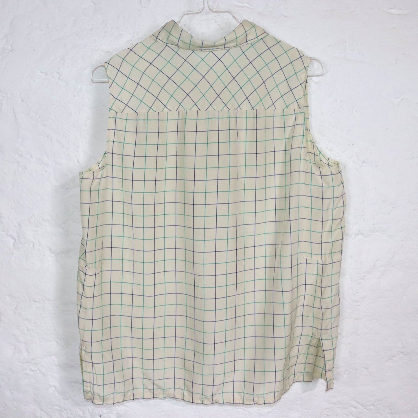 Vintage 80er 90er Bluse ärmellos kariert weiß M
