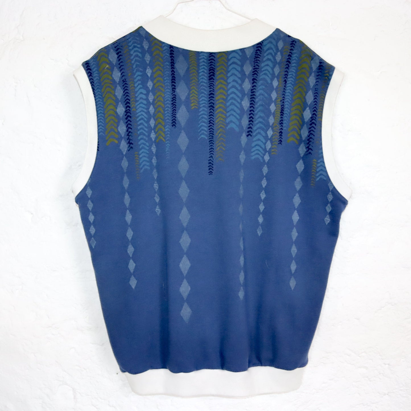 Vintage 80er 90er LOTTO Pullunder Tennis crazy pattern weiß blau L