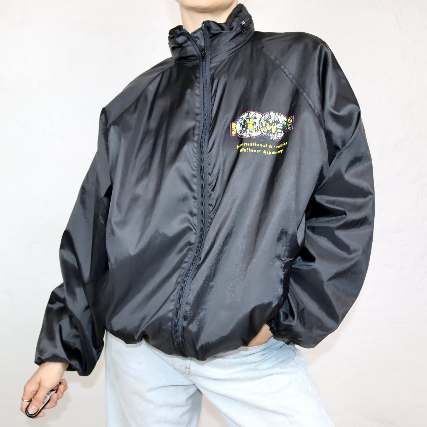 Vintage 80s 90s GUFFINI IAWA rain jacket windbreaker black print L