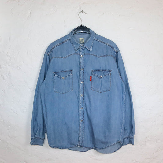 Vintage 80er 90er OXXY Jeanshemd Hemd langarm Denim Druckknöpfe XL