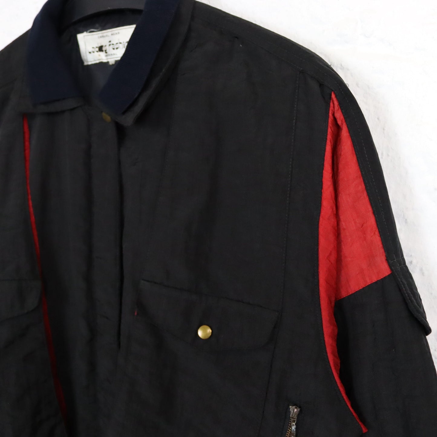 Vintage 80s 90s LADIES FASHION jacket lightly lined collar black red shiny M