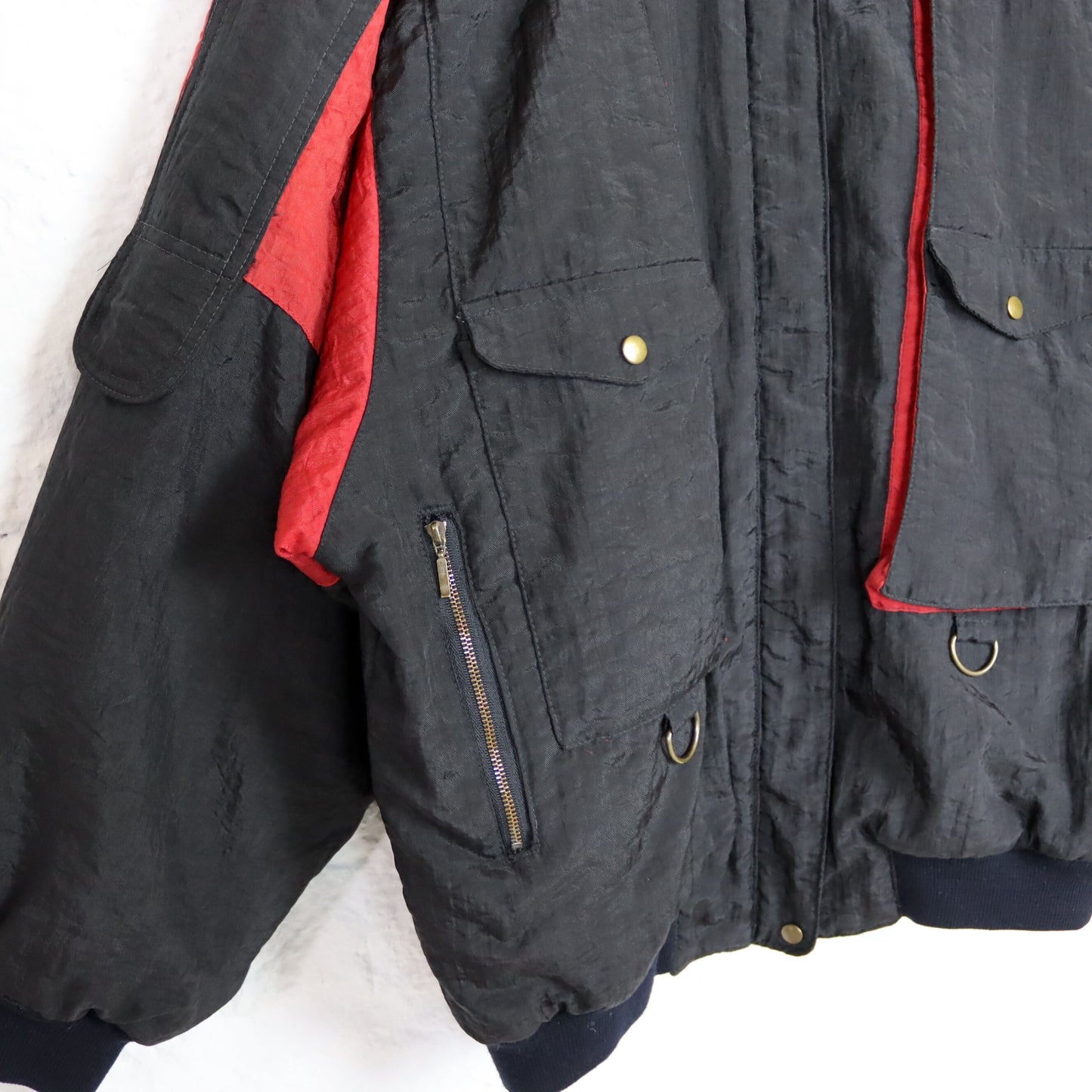 Vintage 80s 90s LADIES FASHION jacket lightly lined collar black red shiny M