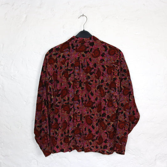 Vintage 80er 90er Bluse langarm crazy pattern Paisleymuster Viskose pink 44