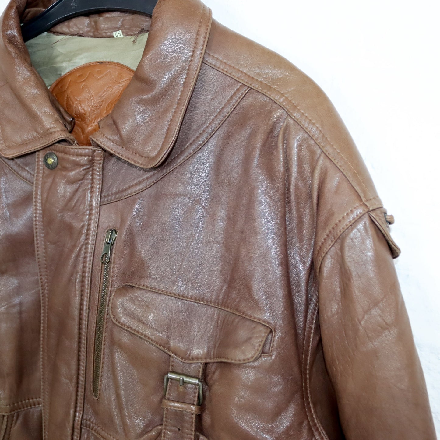 Vintage 80s 90s leather jacket jacket leather brown zipper L