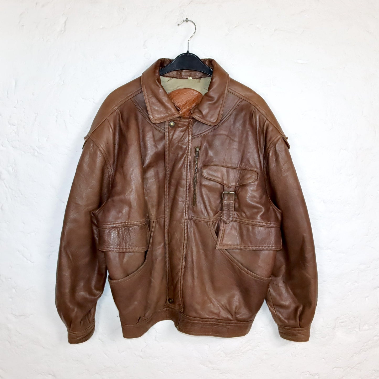 Vintage 80s 90s leather jacket jacket leather brown zipper L