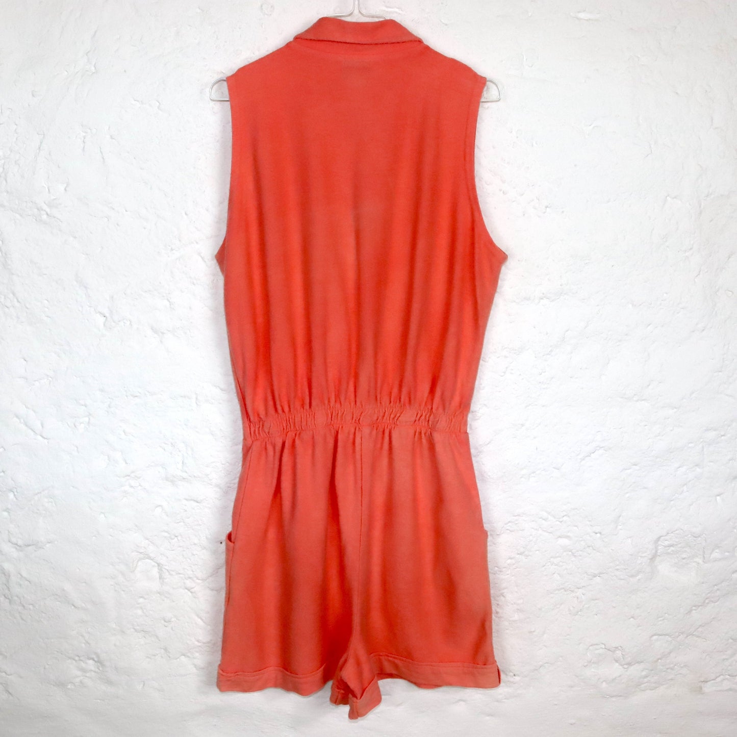 Vintage 80s 90s NEWYORK LAUNDRY one-piece jumpsuit terry apricot sleeveless button-up 40