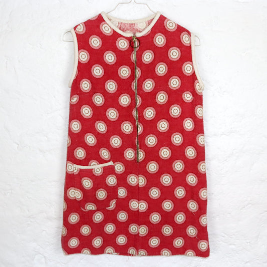 Vintage 60er 70er DDR Frotteekleid Minikleid Reißverschluss crazy pattern pink weiß XS