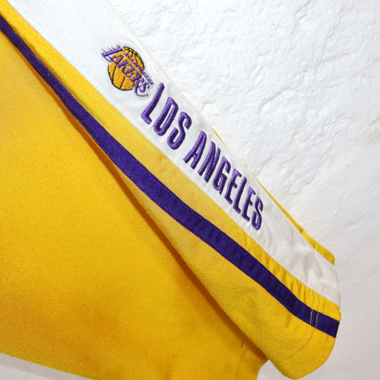 Vintage 80er 90er NIKE Team NBA Los Angeles Laker Jogginghose Baggy Knopfleisten Lila gelb XXL
