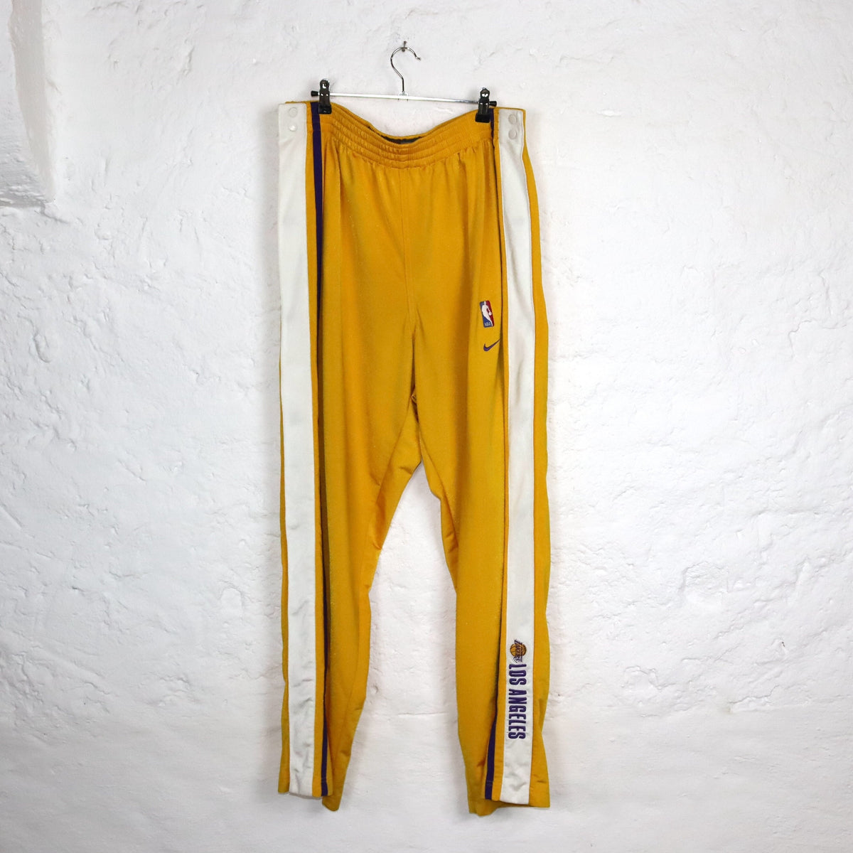 Vintage 80er 90er NIKE Team NBA Los Angeles Laker Jogginghose Baggy Knopfleisten Lila gelb XXL