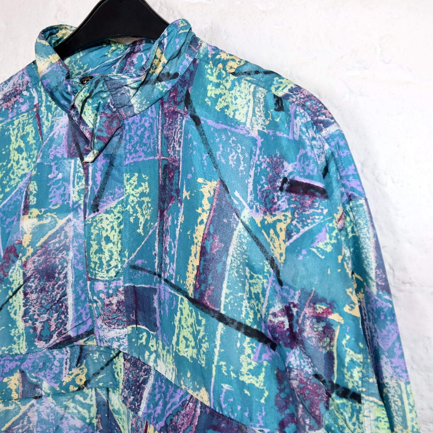 Vintage 80er 90er BENGER Regenjacke Windbreaker Überziehjacke crazy pattern türkis lila L