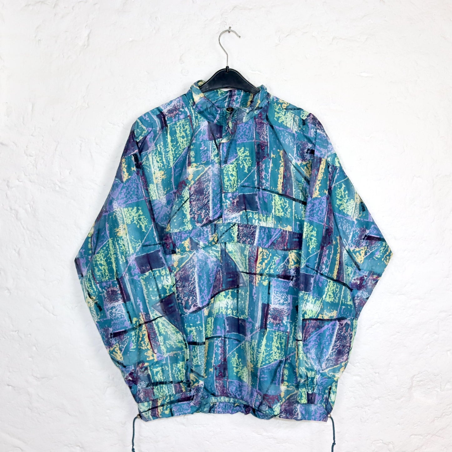Vintage 80er 90er BENGER Regenjacke Windbreaker Überziehjacke crazy pattern türkis lila L