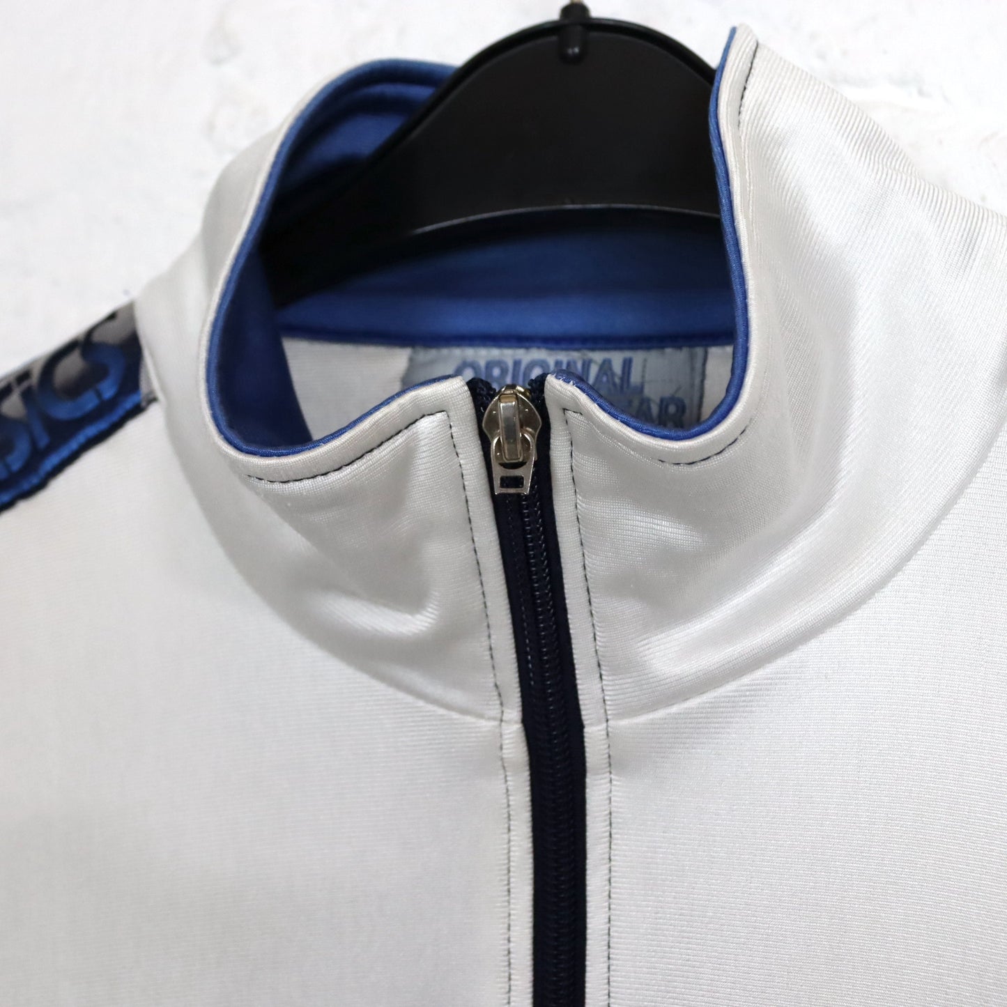 Vintage 80s 90s ASICS tracksuit jacket stand-up collar white blue 54 XL