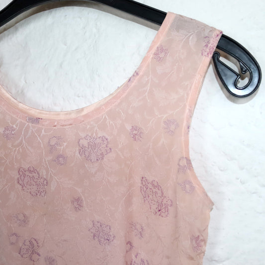 Vintage 80er 90er Top Bluse ärmellos Seidentop Seide Blumenmuster ross pink S/M
