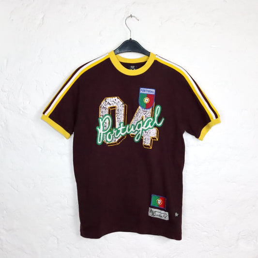 Vintage 80er 90er BB LONDON T-shirt kurzarm Portugal gelb dunkelrot S/M