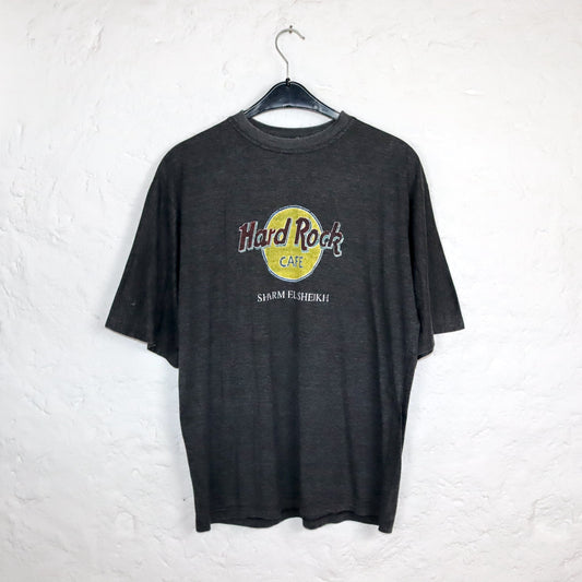 Vintage 80er 90er HARD ROCK Cafe Sharm El Sheiki T-Shirt kurzarm Print grau XL