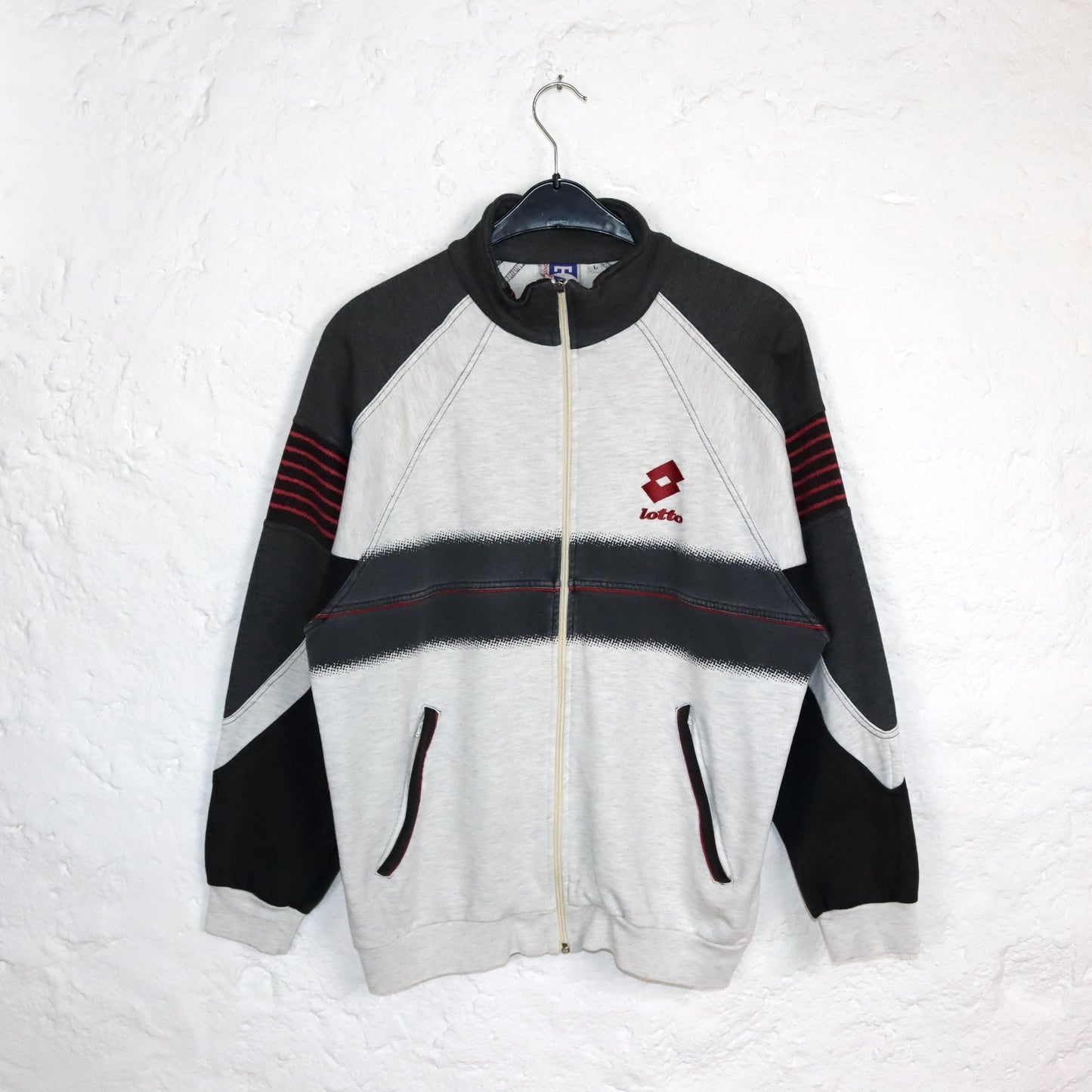 Vintage 80s 90s LOTTO tennis jacket sweatshirt stand-up collar grey red L
