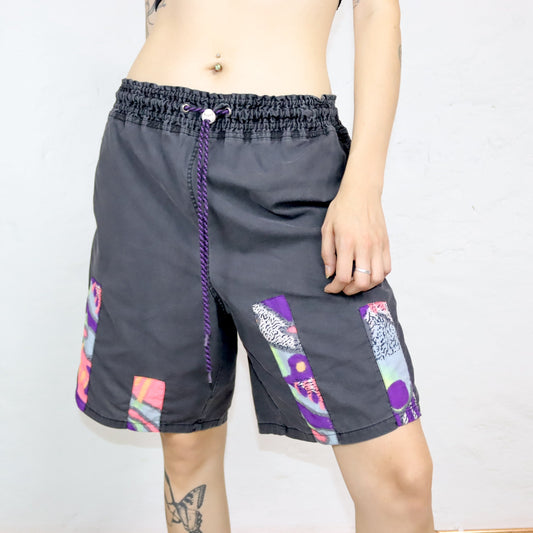 Vintage 80er 90er RODEO Shorts kurze Hose schwarz bunt crazy pattern 42