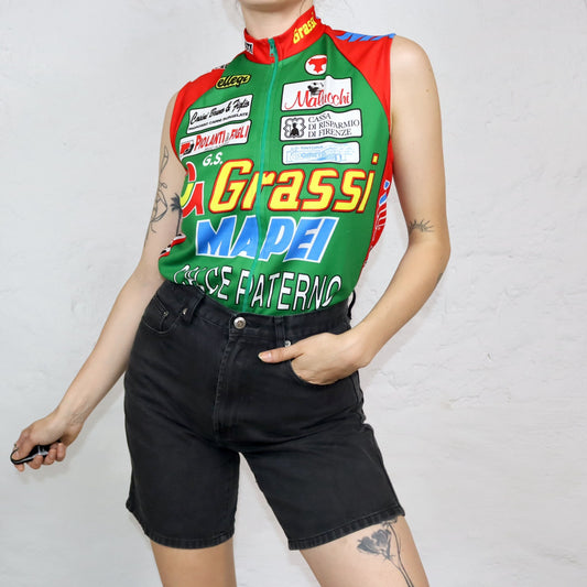 Vintage 80er 90er ELLEGI Radlerweste Radlertrikot ärmellos rot bunt Italy M