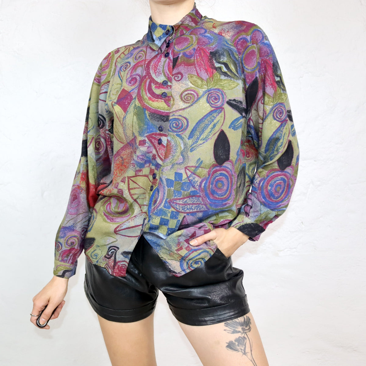 Vintage 80er 90er TIME COLLECTION Bluse langarm crazy pattern 40