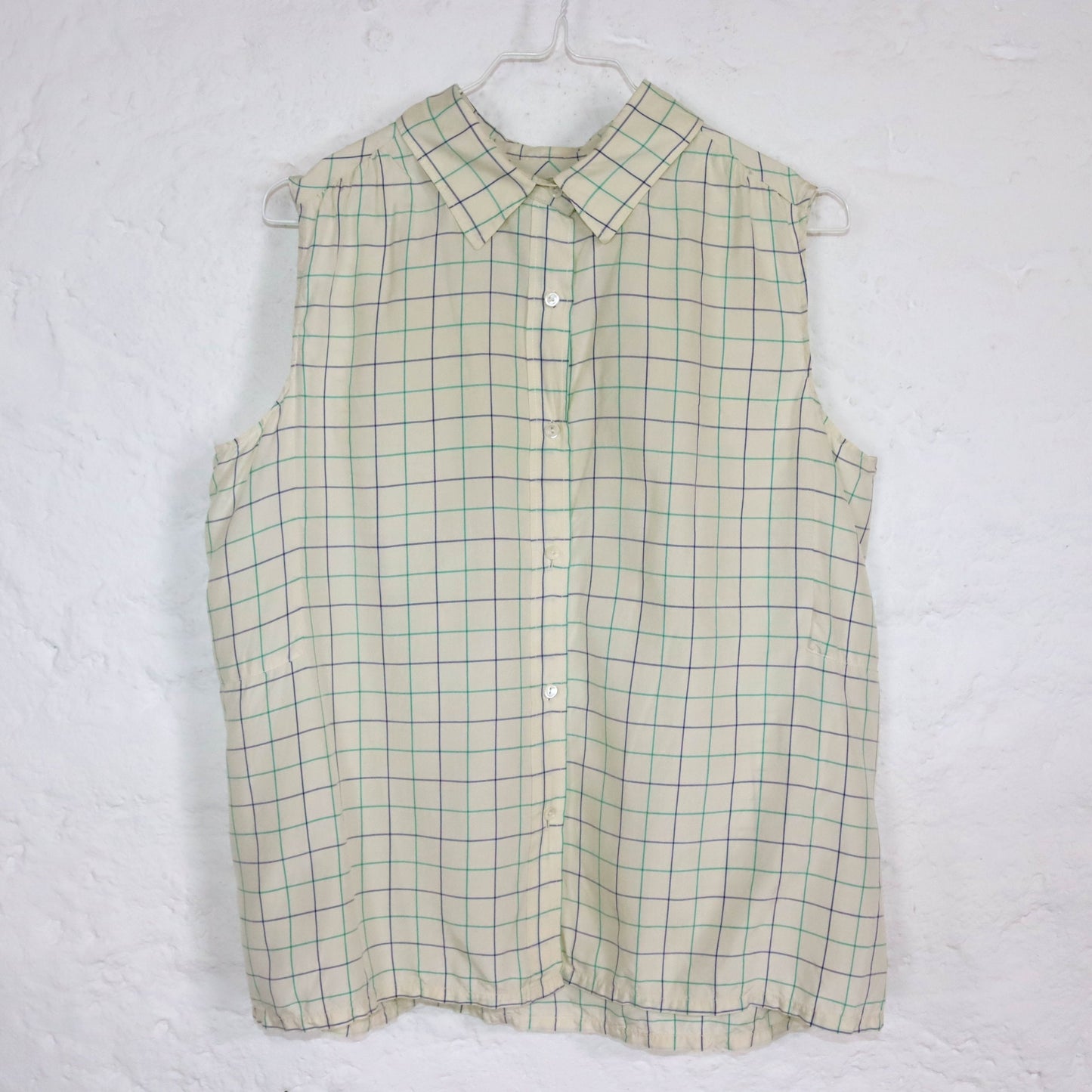 Vintage 80er 90er Bluse ärmellos kariert weiß M
