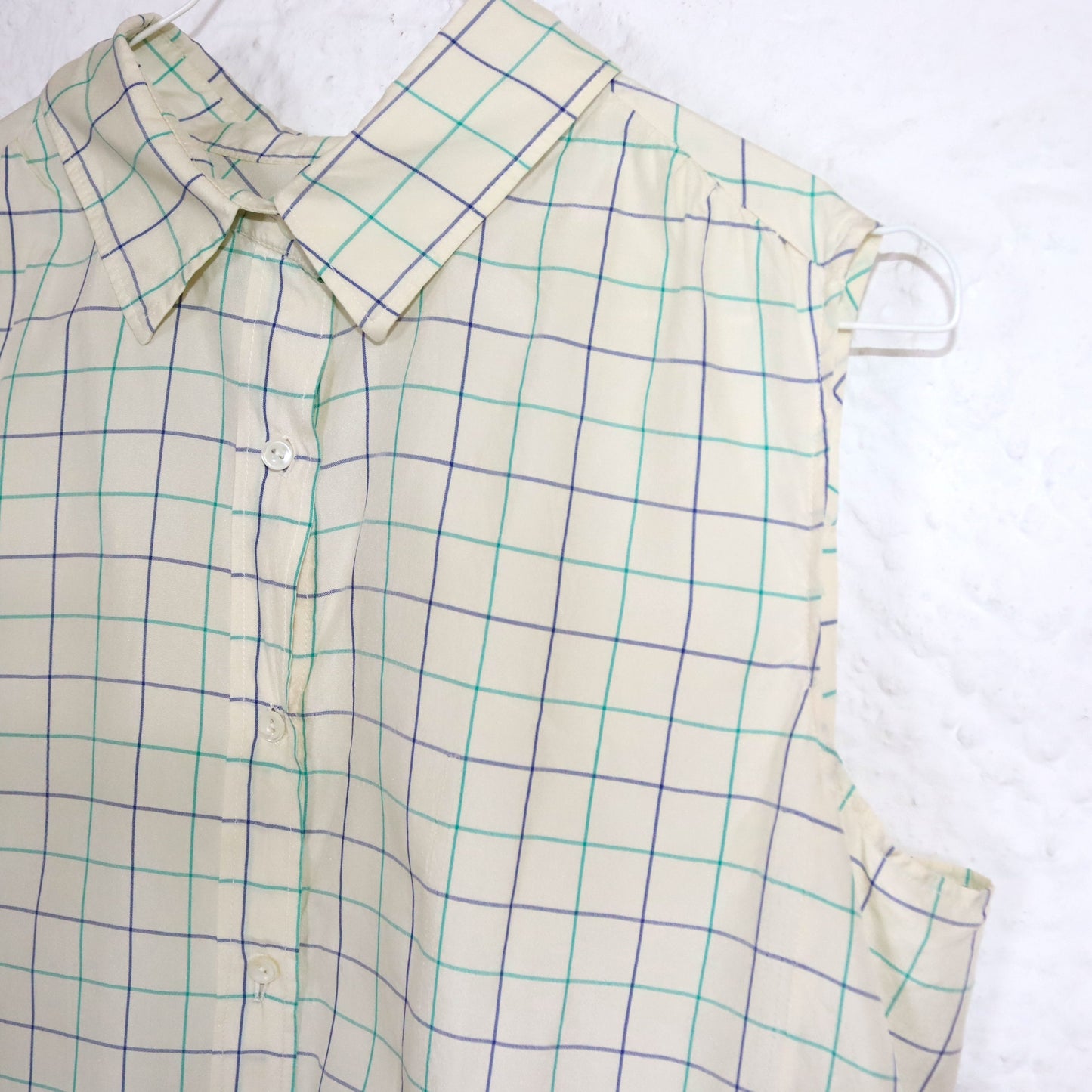Vintage 80er 90er Bluse ärmellos kariert weiß M