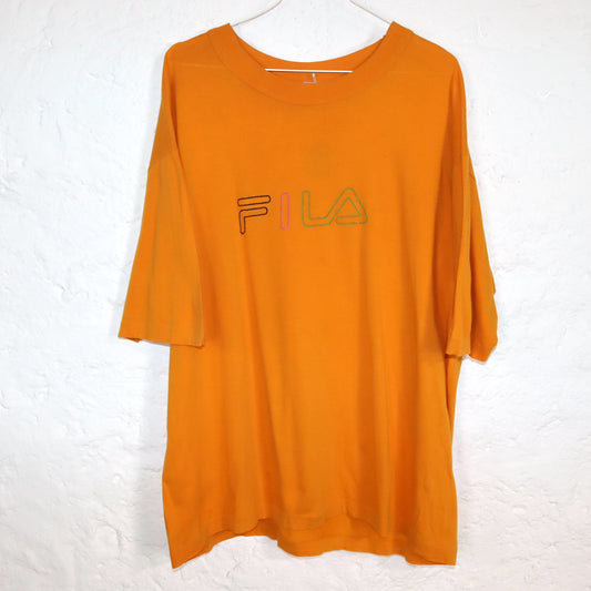 Vintage 80er 90er FILA T-shirt kurzarm Stickerei orange bunt L