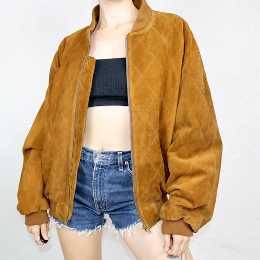 Vintage 80er 90er AMARILLO Wildlederjacke Bomberjacke braun Leder 48 M