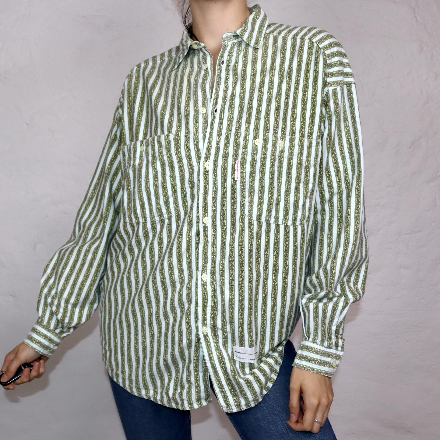 Vintage 80s 90s RAGING BULL shirt long sleeve crazy pattern paisley pattern light blue L