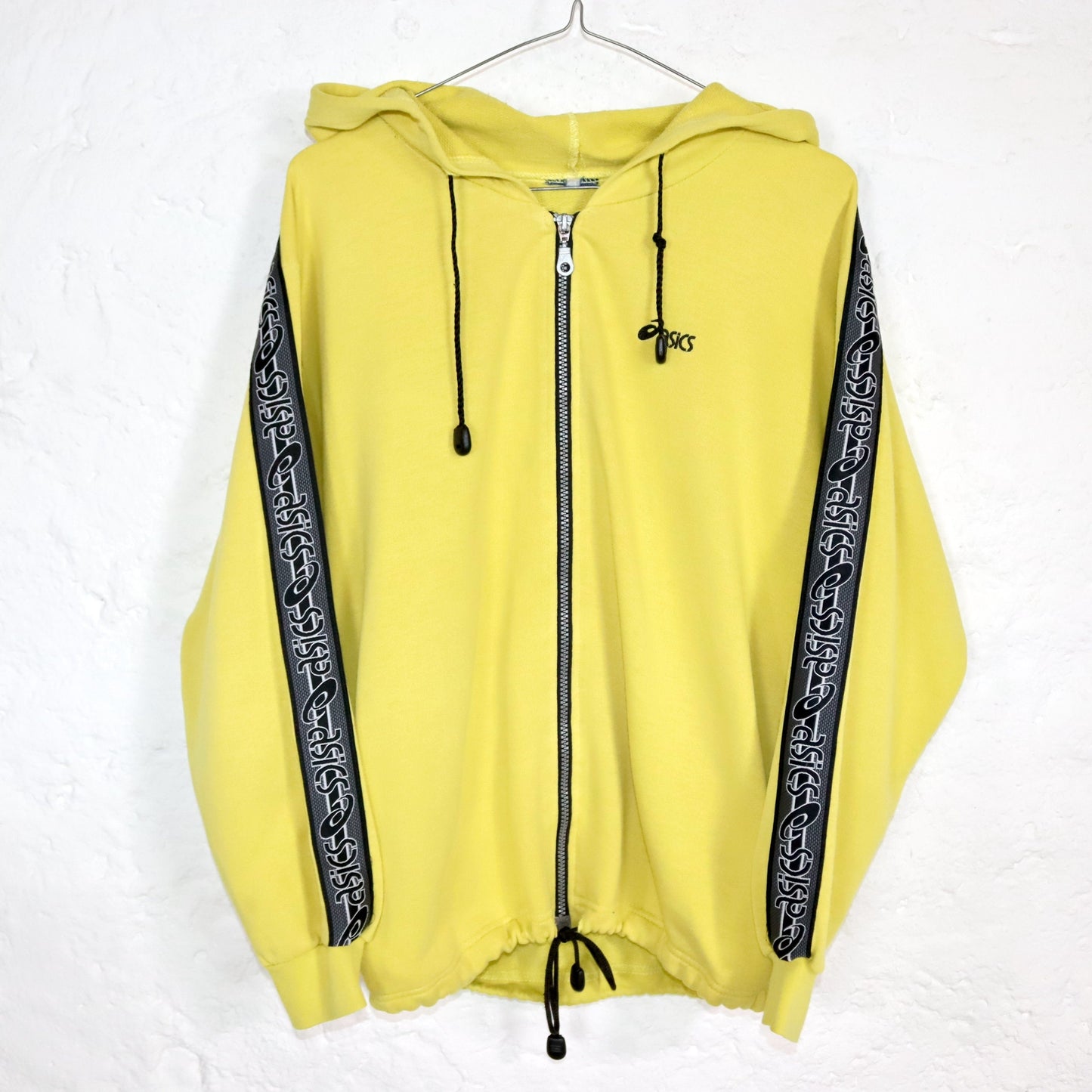 Vintage 80er 90er ASICS Hoodie Sweatjacke gelb schwarz Sweatshirt M
