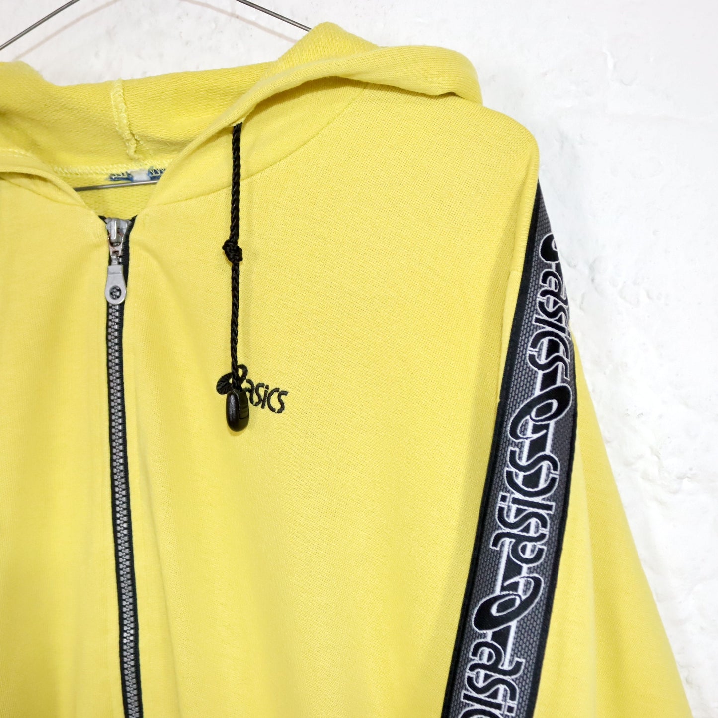 Vintage 80er 90er ASICS Hoodie Sweatjacke gelb schwarz Sweatshirt M