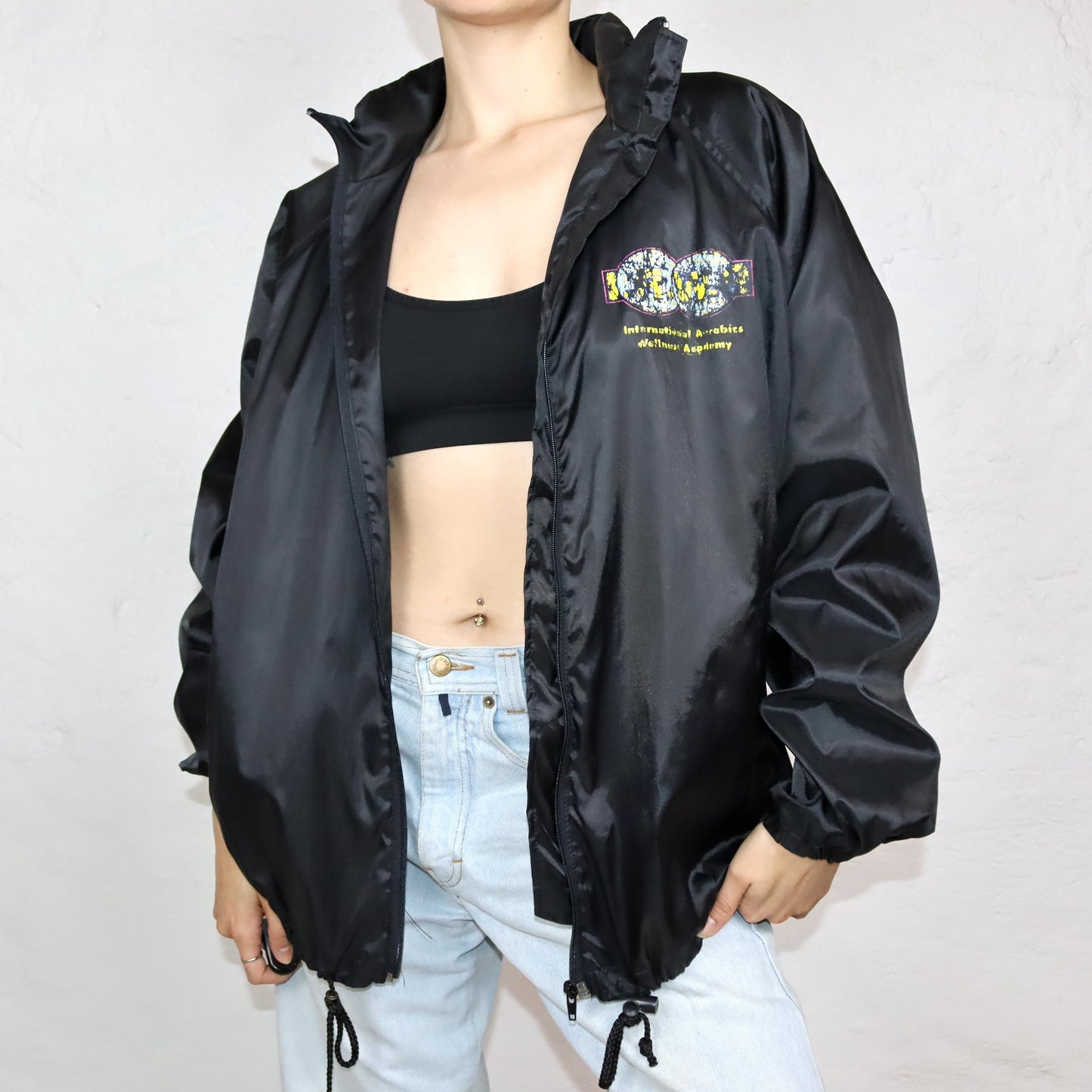 Vintage 80s 90s GUFFINI IAWA rain jacket windbreaker black print L