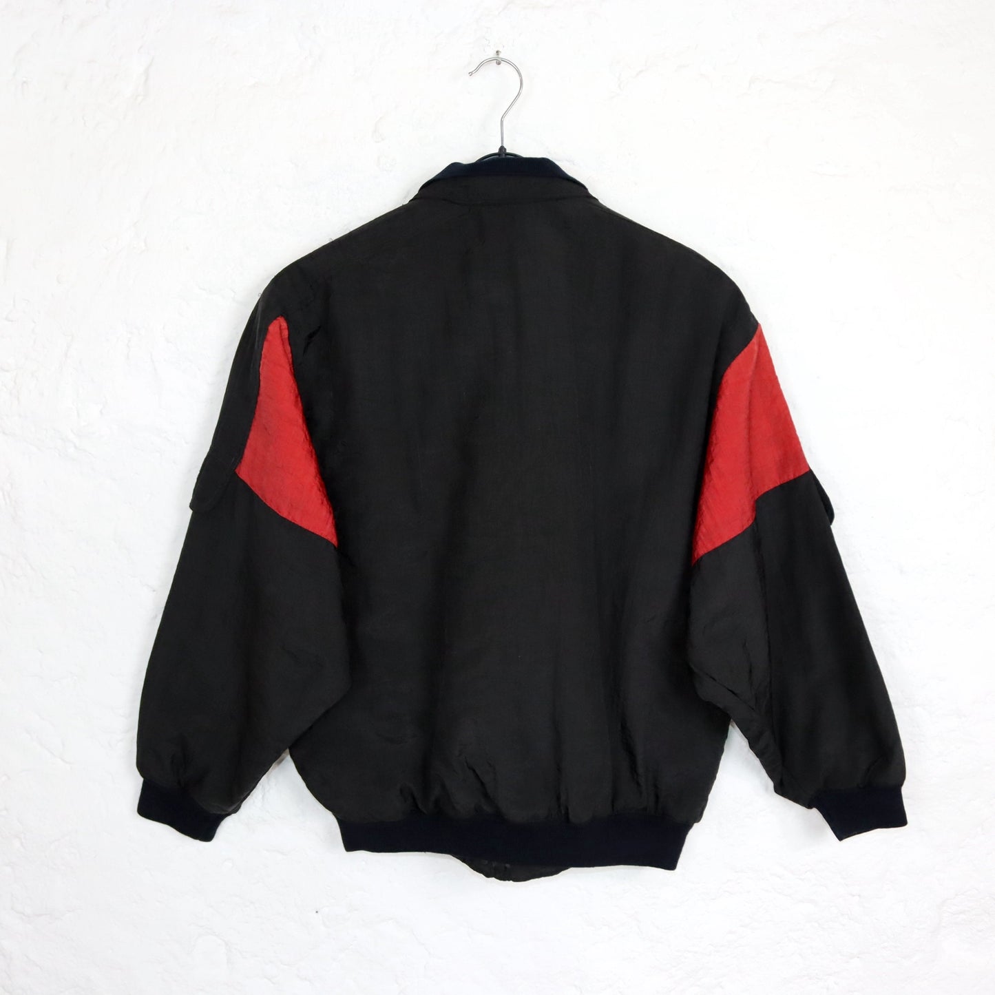 Vintage 80s 90s LADIES FASHION jacket lightly lined collar black red shiny M