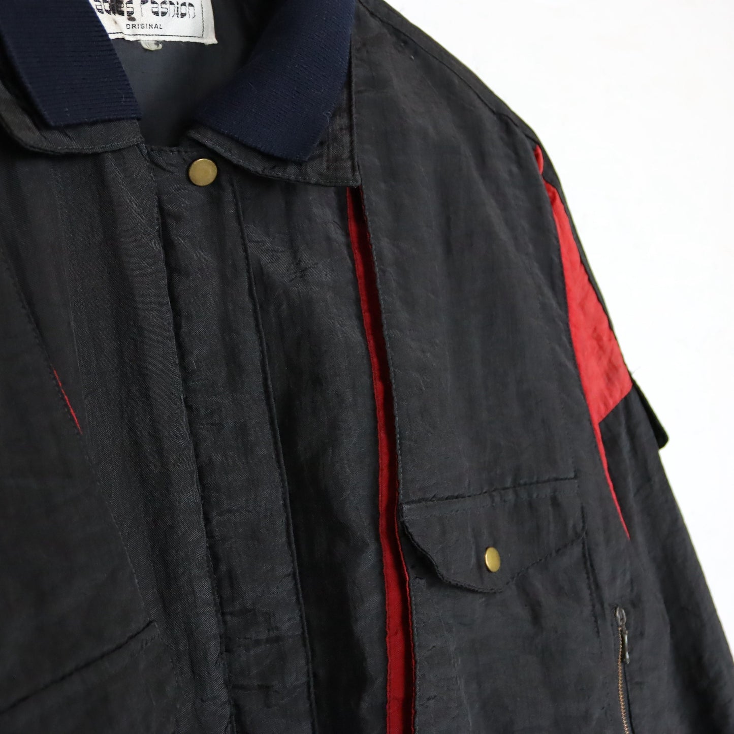 Vintage 80s 90s LADIES FASHION jacket lightly lined collar black red shiny M