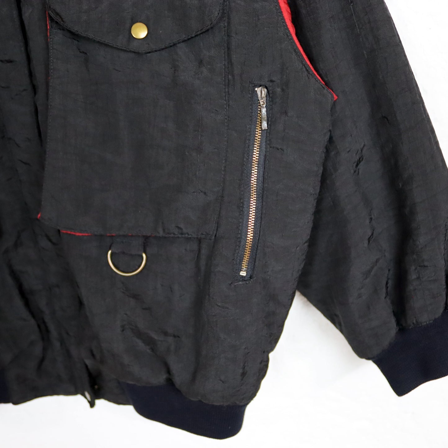 Vintage 80s 90s LADIES FASHION jacket lightly lined collar black red shiny M