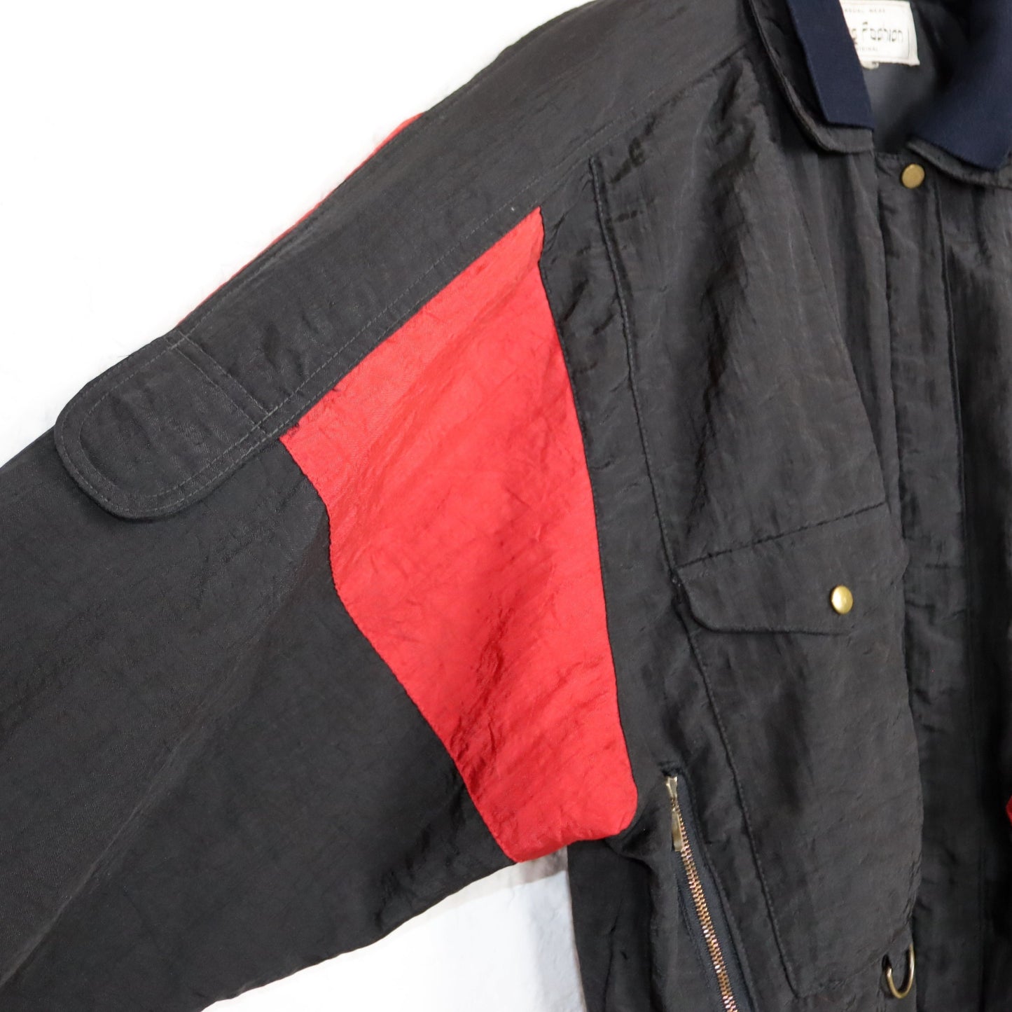 Vintage 80s 90s LADIES FASHION jacket lightly lined collar black red shiny M