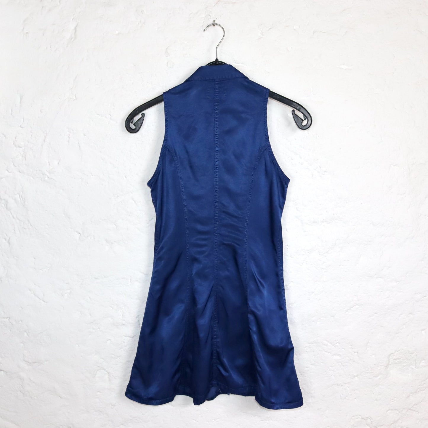 Vintage 80s 90s REPLAY & SONS dress mini dress with collar embroidery button placket blue S/M