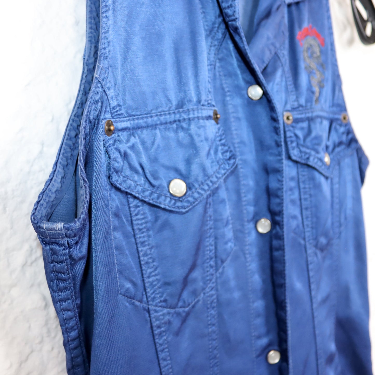 Vintage 80s 90s REPLAY & SONS dress mini dress with collar embroidery button placket blue S/M