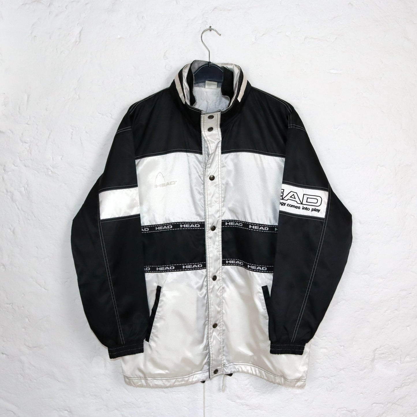 Vintage 80s 90s HEAD rain jacket windbreaker black white L