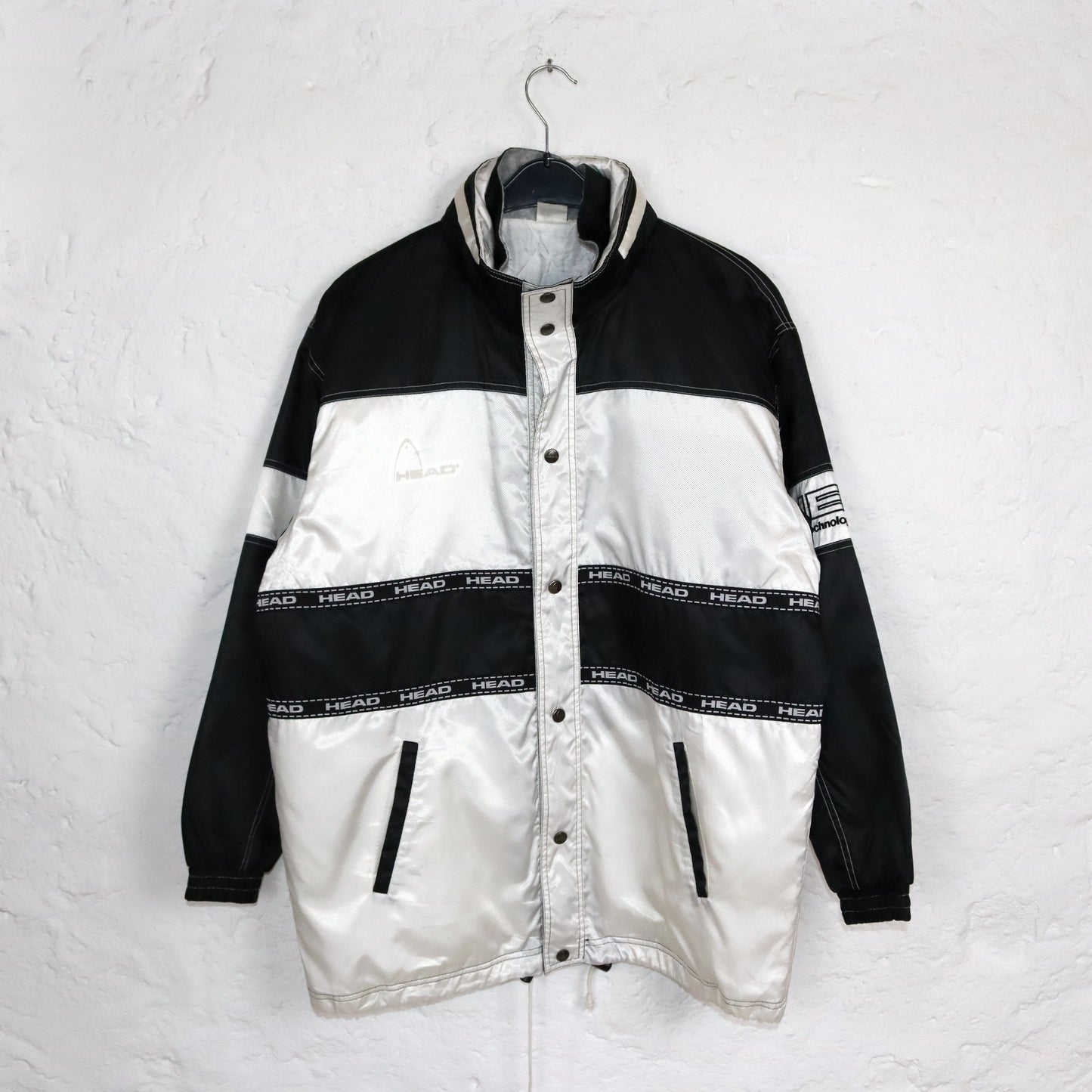 Vintage 80s 90s HEAD rain jacket windbreaker black white L