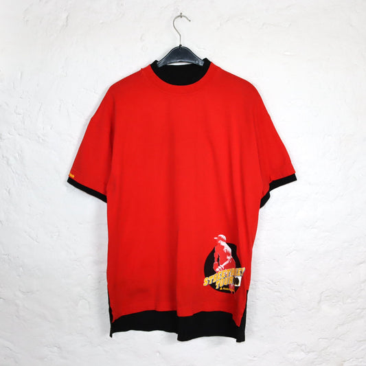 Vintage 80er 90er DARWINS T-Shirt kurzarm Print Rollerblade Streethockey schwarz rot