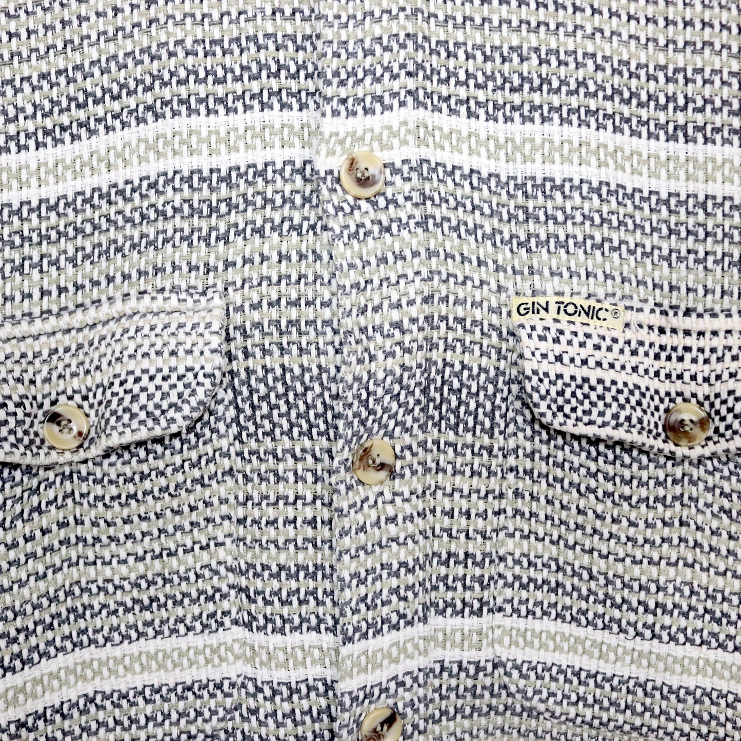 Vintage 80er 90er GIN TONIC Hemd langarm Waffeloptik beige grau L