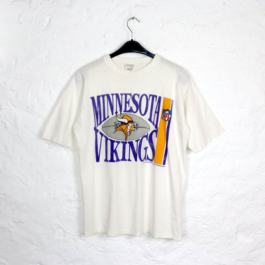 Vintage 80er 90er BADGE NFL Minesota Vikings 1991 T-Shirt kurzarm weiß Print L