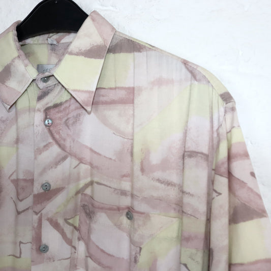 Vintage 80er 90er C.C.CONCORD Hemd kurzarm crazy pattern rosa gelb M